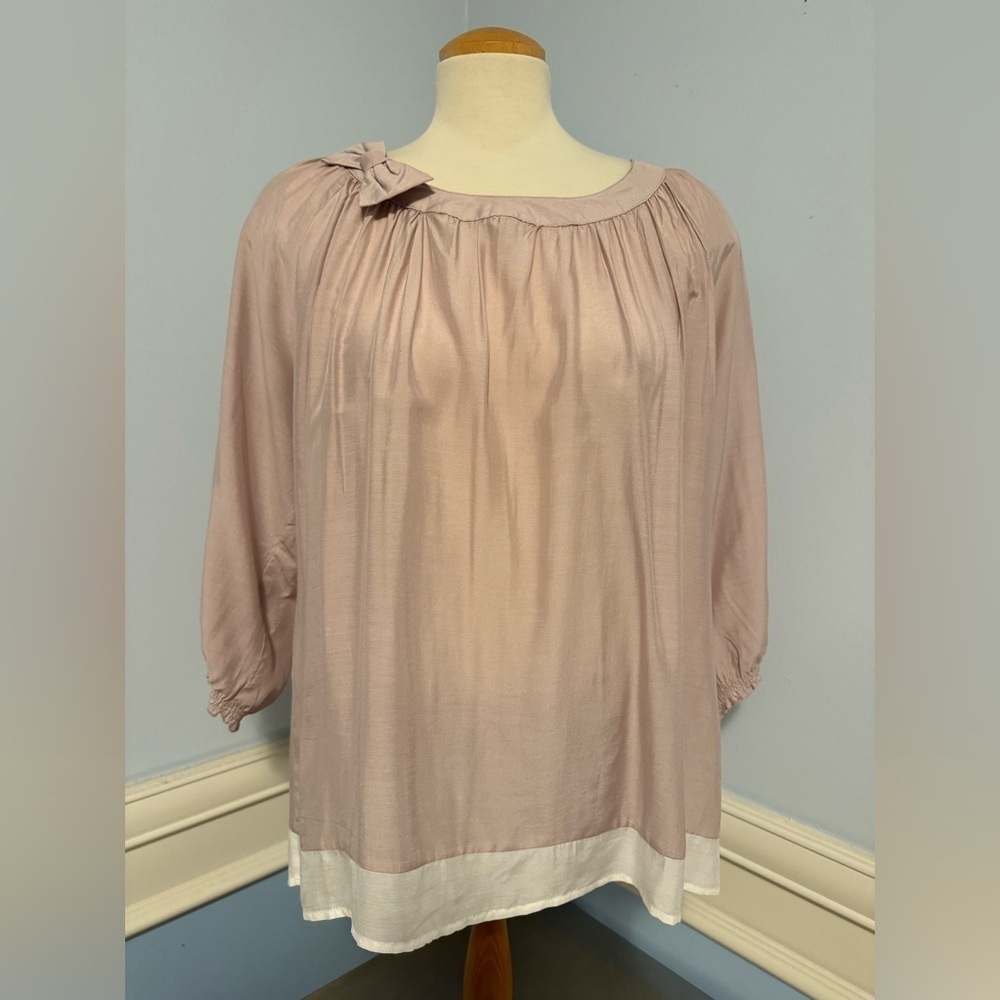 Blush bow semi sheer loose blouse